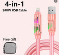 4 in 1 Fast Charging Cable – USB-A Type-C Lightning Multi-Connector with Breathing Light Aluminum Alloy (Pink)