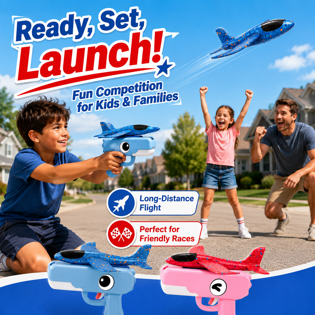 Toy Airplane Catapult Gun Set - Blue & Orange (2-Pack)