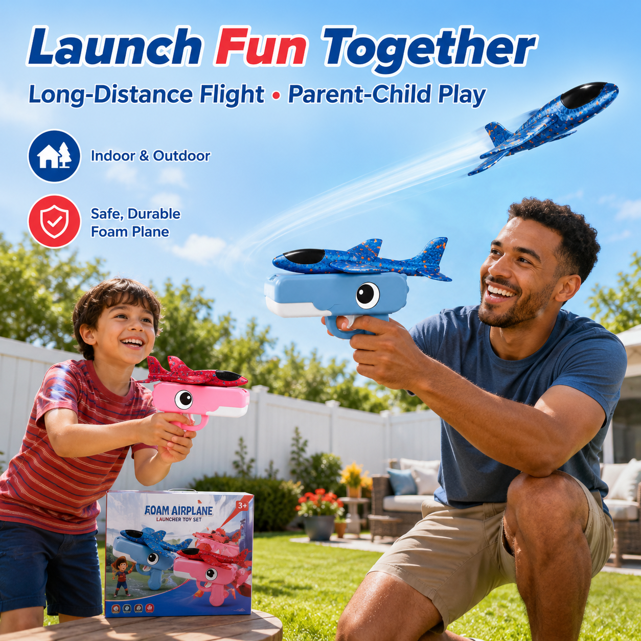Toy Airplane Catapult Gun Set - Blue & Orange (2-Pack)