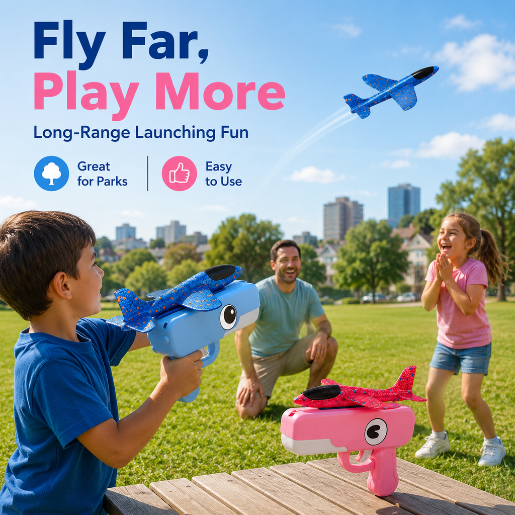 Toy Airplane Catapult Gun Set - Blue & Orange (2-Pack)