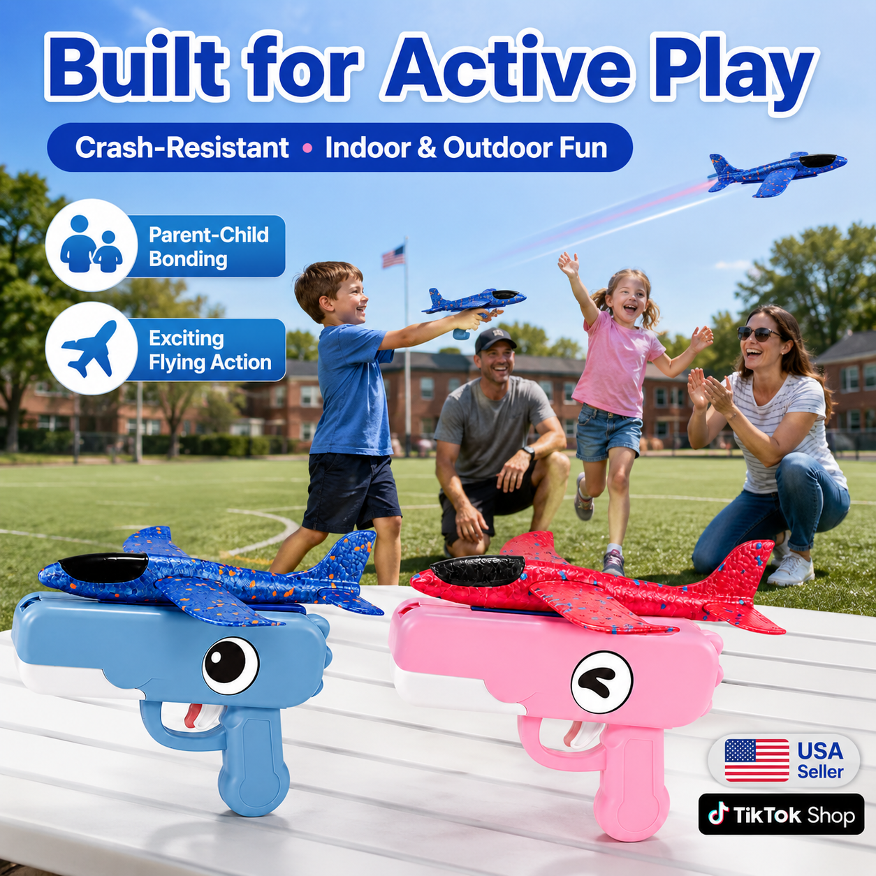 Toy Airplane Catapult Gun Set - Blue & Orange (2-Pack)