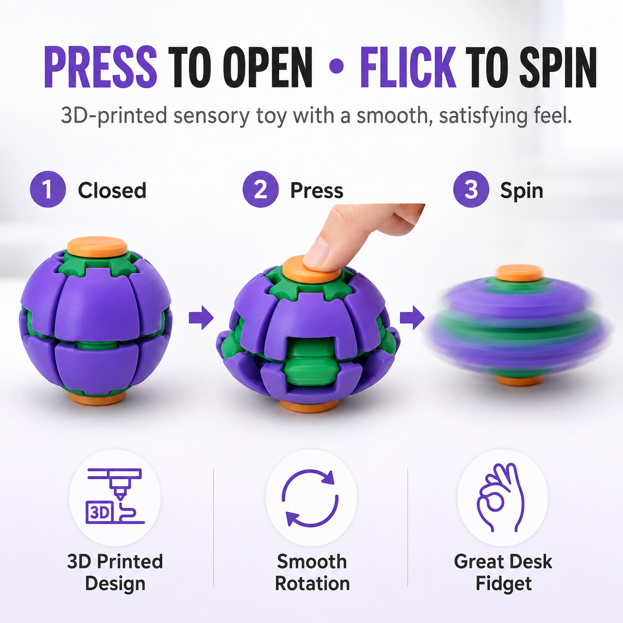 3D Printed Fidget Spin Ball - Stress Relief Desk Toy