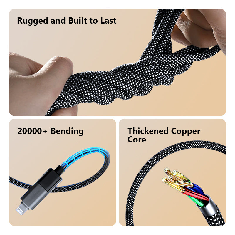 4-in-1 Magnetic Retractable Charging Cable – 100W Auto-Retractable Multi-Device Charger with USB-A Type-C Lightning for Travel