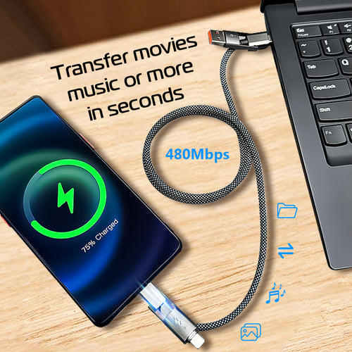4-in-1 Magnetic Retractable Charging Cable – 100W Auto-Retractable Multi-Device Charger with USB-A Type-C Lightning for Travel