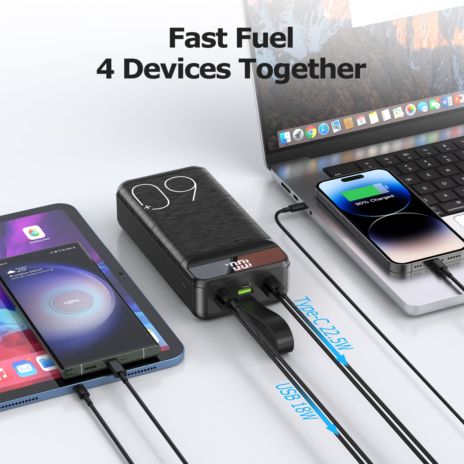 Q24 60000mAh Portable Power Bank – 22.5W PD4.0 QC4.0 Ultra-Large Capacity Fast Charger with USB-C