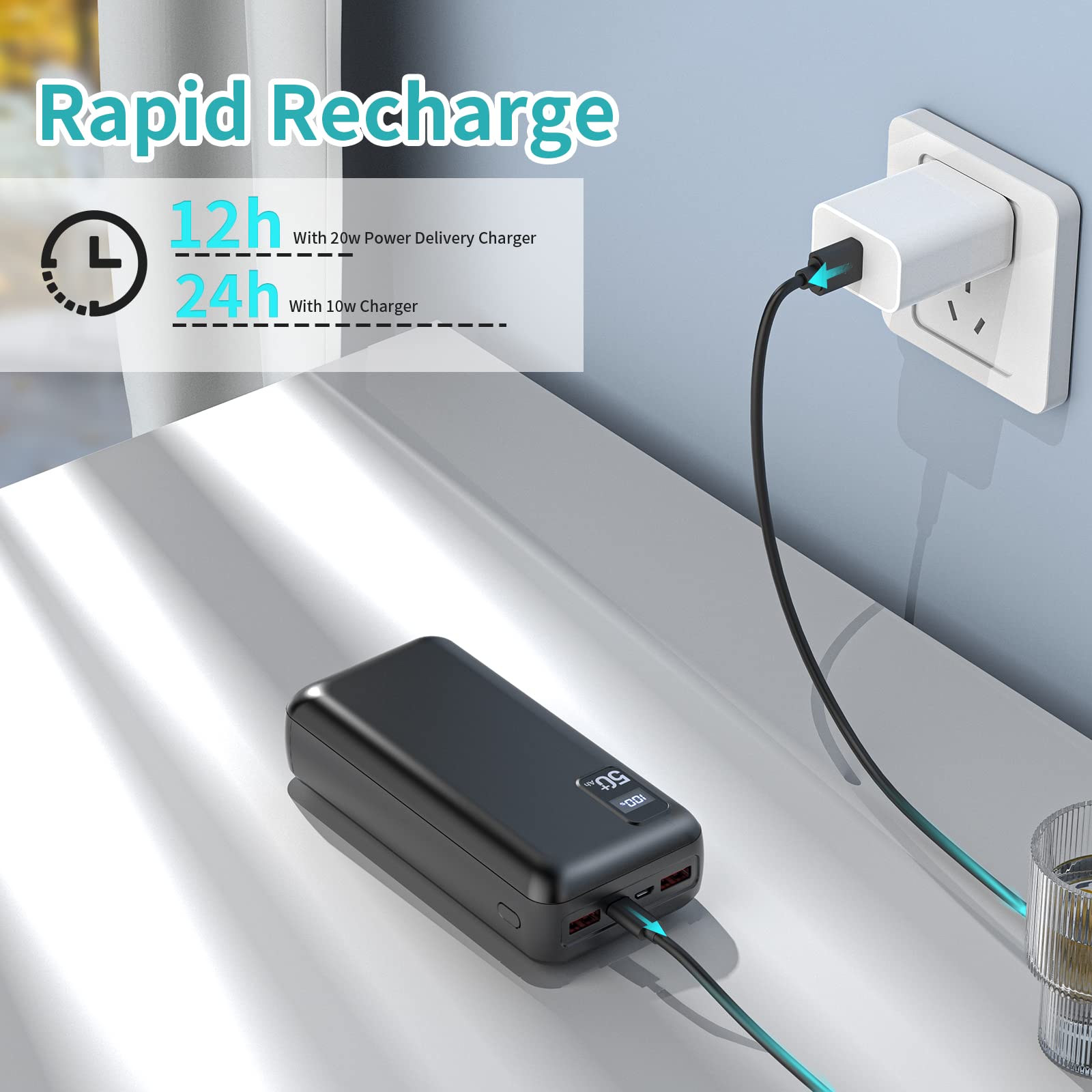 Y67 50000mAh Portable Power Bank – 22.5W Fast Charging PD4.0 QC4.0 USB-C Large Capacity Battery Pack