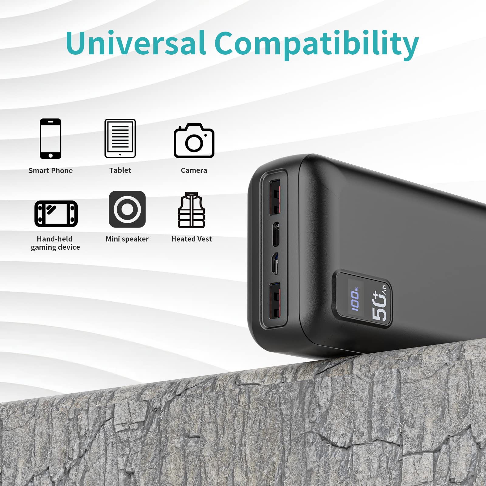Y67 50000mAh Portable Power Bank – 22.5W Fast Charging PD4.0 QC4.0 USB-C Large Capacity Battery Pack