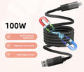 4-in-1 Magnetic Retractable Charging Cable – 100W Auto-Retractable Multi-Device Charger with USB-A Type-C Lightning for Travel